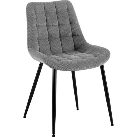 Chaise de salle à manger x1 rembourrée à coutures décoratives en velours côtelé gris pieds métal noir 100008264