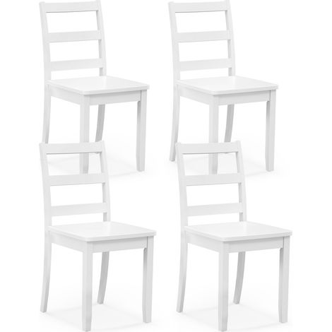 COSTWAY Dining Chairs Set of 4 Ladder Back Side Chairs w/Rubber Wood Legs White (1/5)