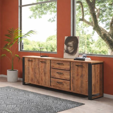 Buffet bas industriel en bois 3 portes et 3 tiroirs MONA (1/4)