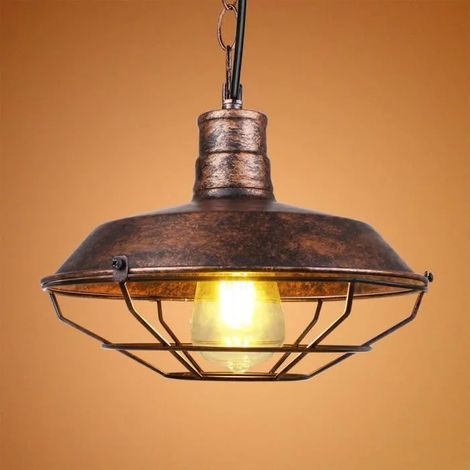 U-Do Métal Retro Lustre 26CM Abat-jour avec Chaîne Suspensions Luminaires Plafonniers Lampe Industriel E27 Rouille (1/4)