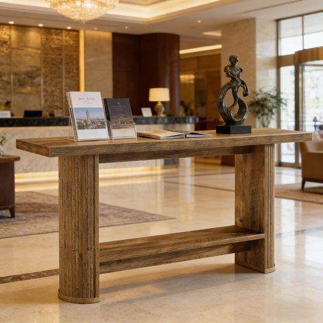 Mesa consola marrón de madera de ingeniería con diseño estrecho y uso versátil (1/5)