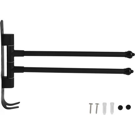 Porte-serviettes pivotant en acier inoxydable, barre mobile rotative noire pour salle de bain, garde-robe, cuisine, 2 bras