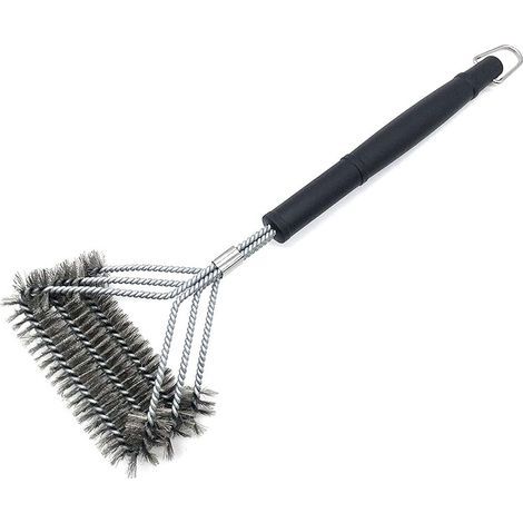 Barbecue cleaning brush with 3 rows of spiral metal bristles, suitable for gas, charcoal, and electric barbecues (1/5)