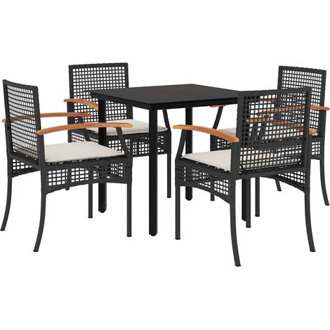 Maison Exclusive - Set da Pranzo da Giardino 5 pz Nero con Cuscini in Polyrattan (1/5)