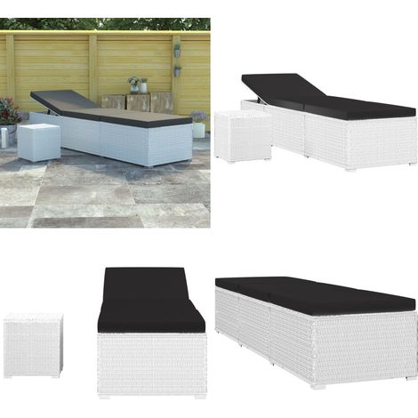 Sonnenliege mit Auflage und Teetisch Poly Rattan Weiß - Sonnenliege - Gartenliege - Poolliege - Rattan Möbel - Outdoor Möbel - Home & Living (1/5)
