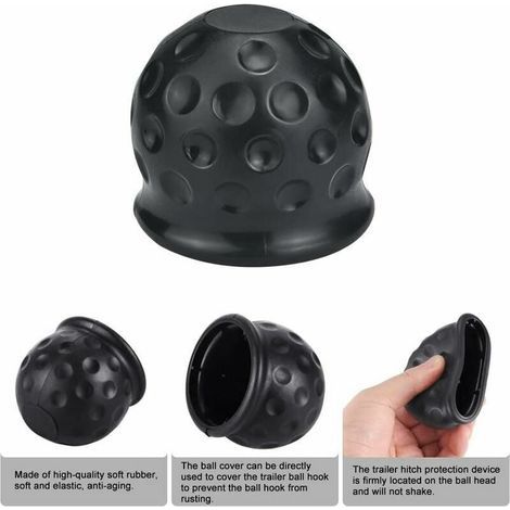 Juego de 4 tapas de goma para bola de remolque - Negras - Para coches, camiones, vehículos comerciales, remolques y barcos (1/4)