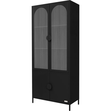 ML-Design Vetrina in Metallo Nero 80 x 185 x 40 cm, Credenza Industriale con 4 Ante e 4 Ripiani, Armadio Portaoggetti con Piedini Regolabili in Altezza, Design Moderno per Soggiorno e Sala da Pranzo