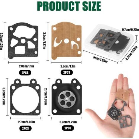 Kit de Réparation de Membrane et Joint de Carburateur 2 Pièces, Compatible avec Carburateur WA WT, Remplace D10-WTA, pour Tronçonneuses, Débroussailleuses, Souffleurs, Format 4x4 cm (1/3)