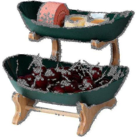 Plateau à fruits rouge à double niveau en bois moderne pour salon, plateau à dessert en bois G (1/5)