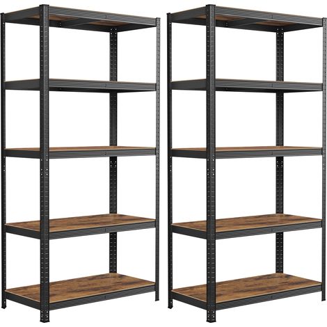 Lot de 2, Étagère de Rangement à 5 Niveaux, 50 x 100 x 200 cm, Capacité 600 kg, Planches Réglables, Style Industriel, pour Cuisine, Salon, Marron Rustique et Noir GLR050B12 (1/5)