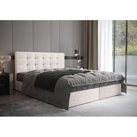 Lit Boxspring Coria - Crème - 180x200 Cm - Lit Avec Rangement - Tête De Lit Rembourrée - Matelas À Ressorts Bonnell (1/5)