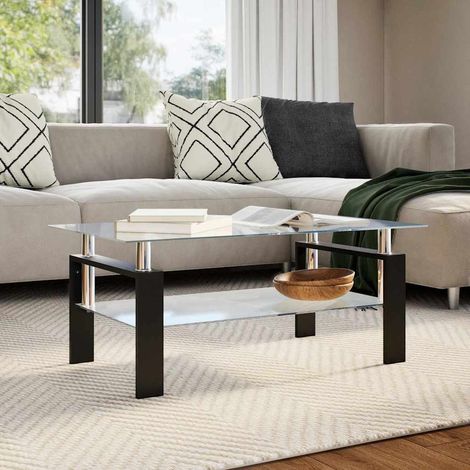 vidaXL Table basse Gris et transparent 95x55x40 cm Verre trempé (1/5)
