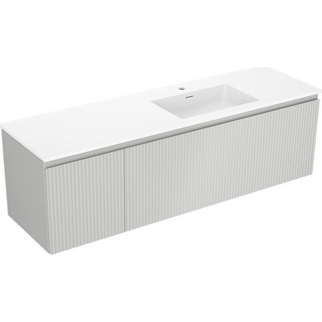 Mexen Rivel armario de baño de 160 cm con lavabo Otis a la derecha, 1S, 1D, acanalado, gris mate/blanco mate (1/5)