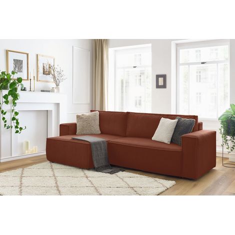 BOBOCHIC - Canapé d'angle réversible convertible coffre NIHAD velours côtelé Orange (1/5)