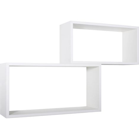 Set 2 Mensole Cubo da Parete Rettangolare in Fibra di Legno Bislungo Bianco (1/5)