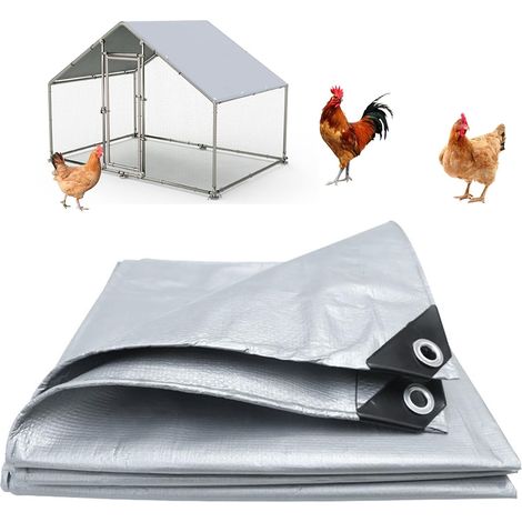 Chicken Coop Cover 3.5 x 2 m, Chicken Coop Protection with Elastic Bands, Double Coated Tarpaulin for Chicken Enclosure, Sun and Rain Protection, Pack of 3, Grey (1/5)