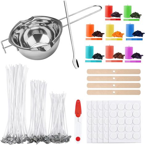 Kit de fabrication de bougies, pot de cire et 100 mèches de bougie, 8 couleurs de bougie, 100 autocollants pour bougies, 4 supports de mèche, kit de fabrication de bougies pour adultes et (1/5)
