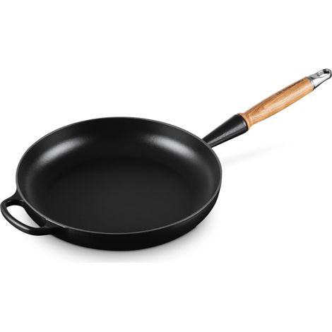 Poêle à frire en Fonte Émaillée avec poignée en bois, 24 cm, Noir Mat, 20258240000422 (1/5)