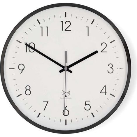 Horloge murale - Diamètre : 300 mm - Plastique - Réglage radiopiloté - Mouvement silencieux - Blanc / Noir (1/5)