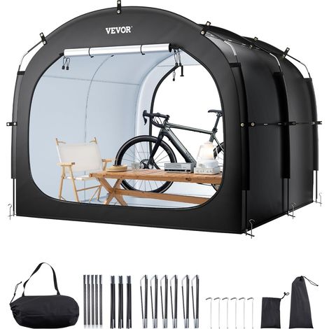 VEVOR Spaziosa Tenda per Riporre le Bici allAperto con Finestra Ventilata, Tenda Impermeabile Arco Superiore con Fibra di Vetro e Doppie Cerniere da 5 Bici, 2240 x 2470 x 1980 mm Nero (1/5)