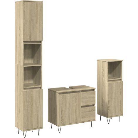 Maison Exclusive - 3-tlg. Badmöbel-Set Sonoma-Eiche Holzwerkstoff