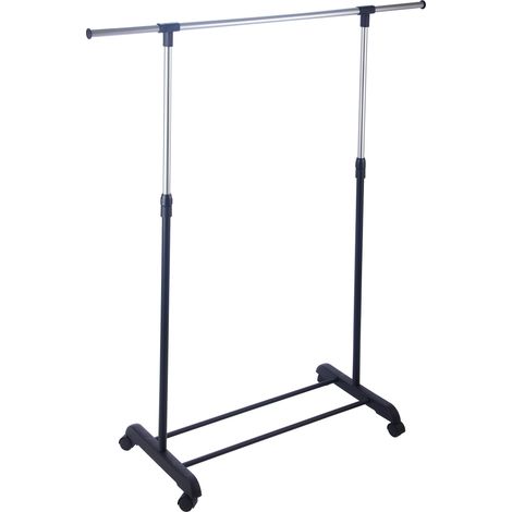 Stender Porta Abiti Estensibile in Acciaio con Ruote 125x170x42 cm Fadi Nero e Acciaio