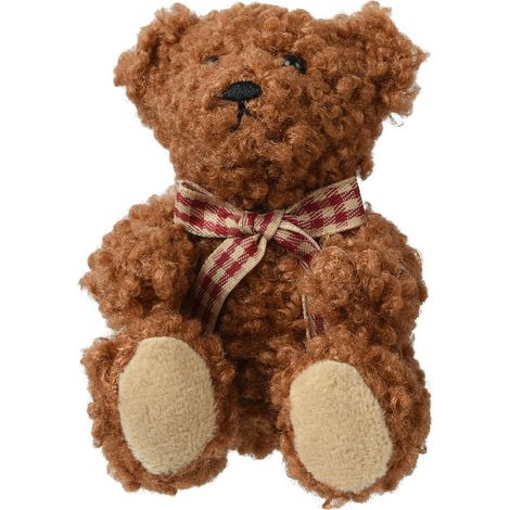 Kaemingk – Suspension de Noël ours en peluche câlin marron avec nœud à carreaux rouge et beige, 10 cm, polyester