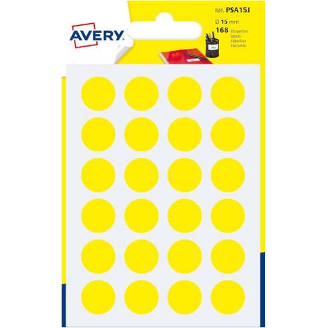 Avery PSA15J etiqueta autoadhesiva Alrededor Permanente Amarillo 168 pieza(s)