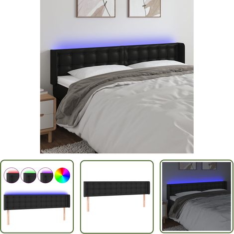 The Living Store Tête de lit à LED Noir 203x16x78/88 cm Similicuir - Tête De Lit Led - Tête De Lit Moderne - Tête De Lit Noire - Simicuir - Éclairage Led (1/5)