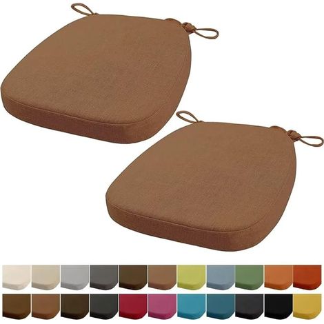 40 x 38 x 33 cm 3 cm Thick Chair Cushion, Garden Chair Cushion, Washable, with Zip, Straps, Non-Slip Light Coffee Colour, 2 Pieces (1/5)
