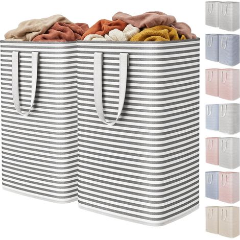 Panier a Linge, Grande Corbeille a Linge Pliable et Imperméable avec Poignées, Laundry Basket, Bac Linge Sale pour Vetements, Chambre, Noir, 80 L, Lot de 2 (1/5)
