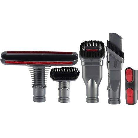 Kit accessoires brosses compatible Dyson V7 V8 V10 aspirateur rechange 5 pcs gris rouge ABS (brosse ronde + 2 brosses poils + brosse matelas + raccord) nettoyage maison (1/4)