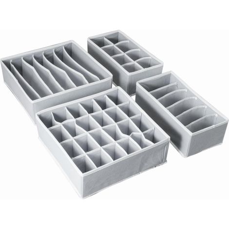 Organizzatore per biancheria intima da armadio, kit di 4 divisori per cassetti pieghevoli (grigio)