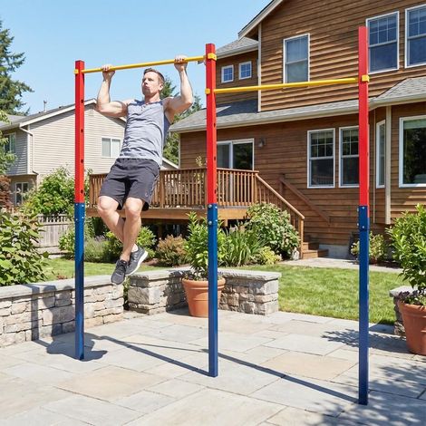 Pour s'entraîner dehors, barre de traction à sceller avec 5 niveaux réglables et ancrages au sol