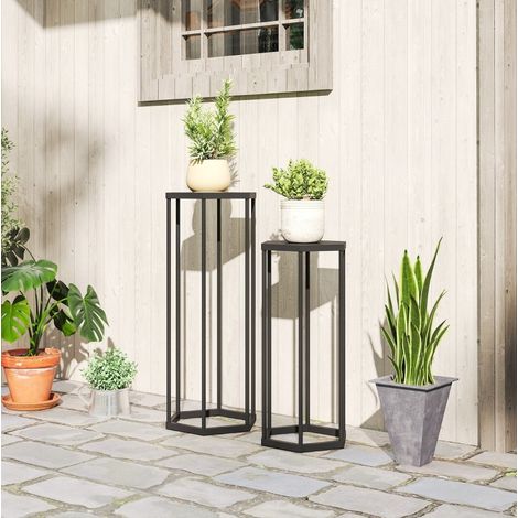 Soporte para plantas de metal hexagonal, 2 unidades, 75 y 60 cm, negro HAVRYA (1/5)