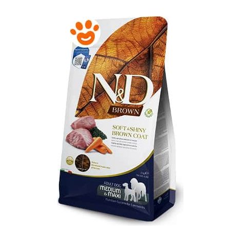 Farmina Dog N&D Brown Adult Medium Maxi Agnello, Spirulina e Carote - Sacco 7 Kg - Cibo Secco Cani