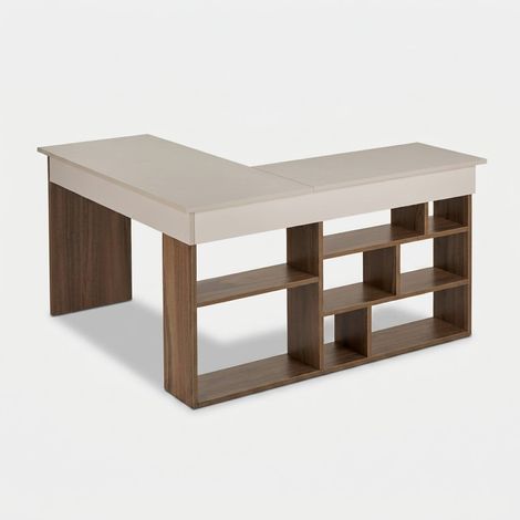 Vesper Eck-Schreibtisch mit platzsparenden Regalen fürs Büro - Beige (1/5)