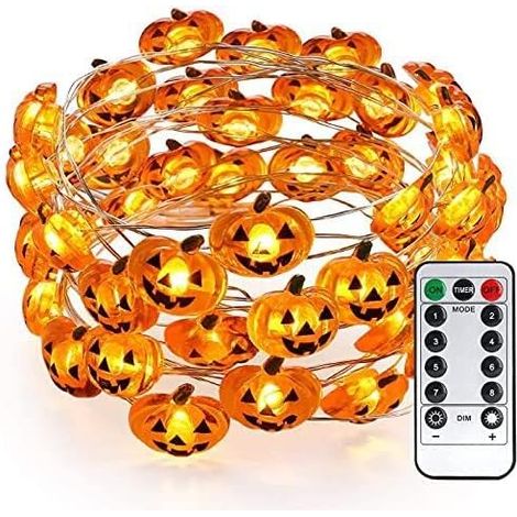 Guirnalda de luces de Halloween, 3 m, 30 LED, funciona con pilas, para interiores, 8 modos, impermeable, con control remoto, para exteriores, Acción de Gracias, Navidad, festivales, fiestas, color bla (1/5)