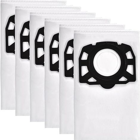Lot de 6 sacs filtrants non tissés pour aspirateurs Kärcher WD4 WD5 WD6 - Compatible MV4 MV5 MV6 - Haute filtration 99,99% - Lavable et réutilisable (1/5)