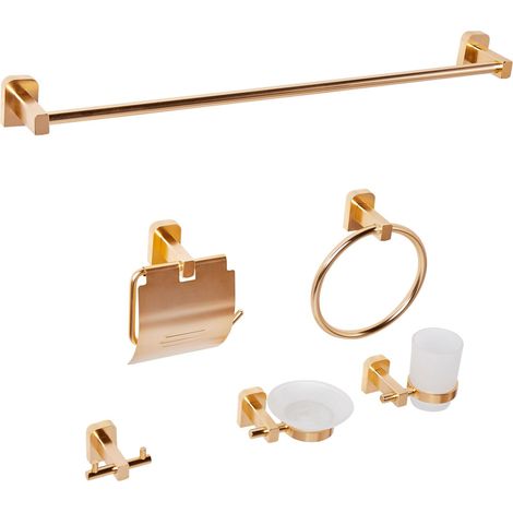 6-Piece Bathroom Hardware Set POCONE with Towel Bars and Hooks Gold