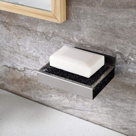 Stainless steel wall-mounted soap dish, no drilling required, for bathroom and kitchen