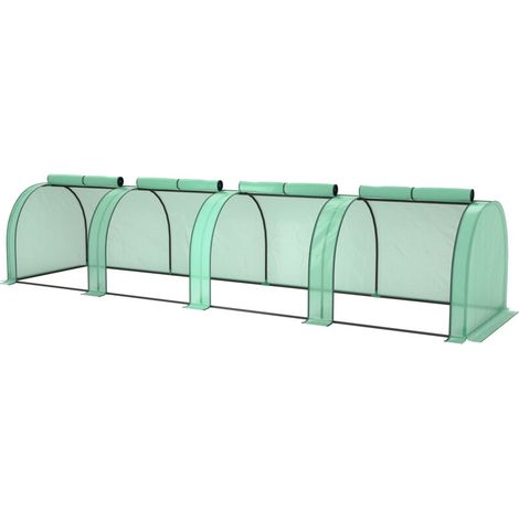 Mini serra da giardino, serra per pomodori, 4 x 1 x 0,80 m, acciaio, PE resistente ai raggi UV, 4 porte con cerniere avvolgibili, verde -Crezuo