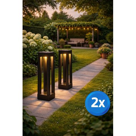 Lot de 2 lampes solaires de jardin – Lampe d'extérieur solaire – Éclairage LED pour jardin – Étanchéité IP44 – Balisage de chemin sur pied – Noir (1/5)