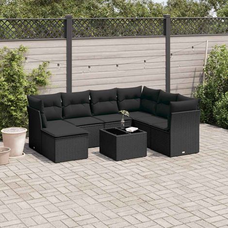 vidaXL Salon de jardin 8 pcs avec coussins noir résine tressée (1/3)