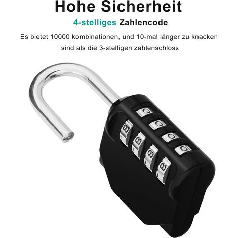 Lucchetto con combinazione per armadietti da palestra, lucchetto con codice a 4 cifre, lucchetto con combinazione resistente alle intemperie per porte di cantine, recinzioni da giardino (nero) (1/4)