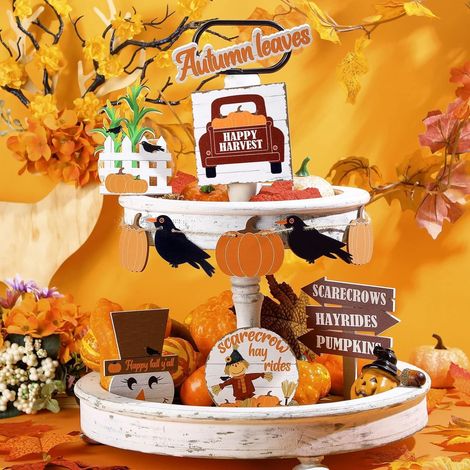 Plateau Décor Halloween - Sculpture En Bois Citrouille Et Épouvantail - Décoration Intérieure Salon Chambre - Lot De 1 Pièce (1/5)