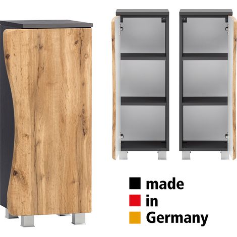 Badezimmer Unterschrank KAHLA-03 in graphit mit Front in Wotan Eiche Nb. mit Baumkantenoptik, B/H/T: ca. 37,5/79/35 cm (1/5)