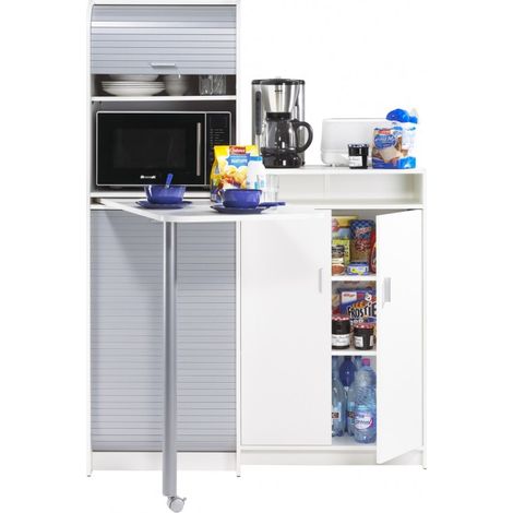 Beaux Meubles Pas Chers – Buffet et table de cuisine pivotante blanc alu 9 niches – Dimensions 131x180.7x60cm – Éco-conçu et fabriqué en France – Rangement optimisé (1/5)