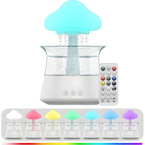 Humidificador ultrasónico "Mushroom Cloud" con difusor de aromaterapia, temporizador de 5 horas, iluminación LED de 7 colores, capacidad de 300 ml, acabado en blanco o madera, USB Tipo-C (1/5)