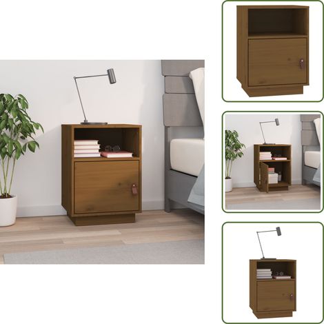 Comodino con ante - vidaXL Comodino Marrone Ambrato 40x34x55 cm in Legno Massello di Pino - Comodino con scomparti